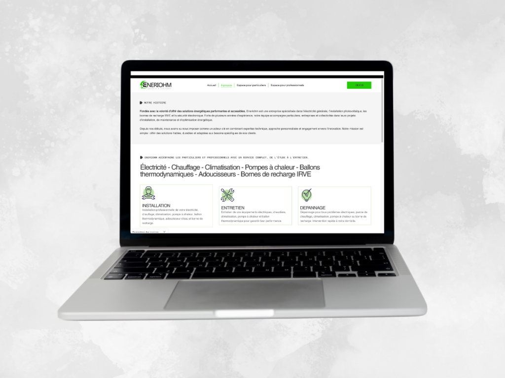 Site internet Eneriohm présenté sur ordinateur